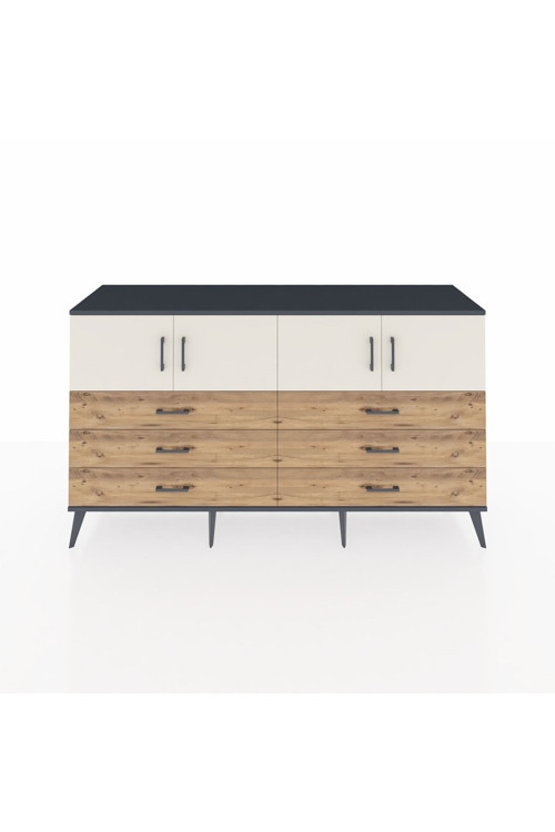 Hyperion Konsol 2 Raflı 6 Çekmeceli 4 Kapaklı 176 x 44 x 99 cm Antrasit - Aytaşı - Çam