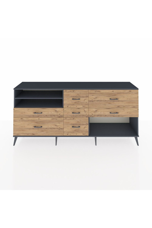 Hyperion Konsol 2 Raflı 7 Çekmeceli 220x44x99 Antrasit-Antrasit/Çam