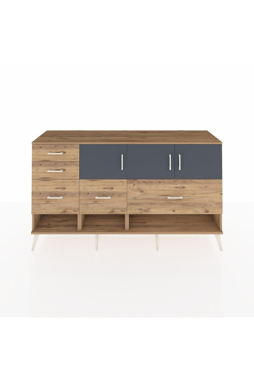 Hyperion Konsol 3 Raflı 5 Çekmeceli 3 Kapaklı 176 x 44 x 99 cm Çam - Antrasit - Çam