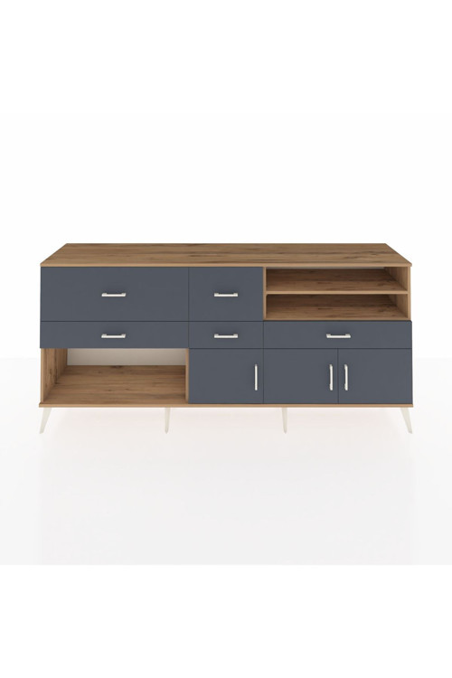 Hyperion Konsol 4 Raflı 5 Çekmeceli 3 Kapaklı 220 x 44 x 99 cm Çam - Antrasit