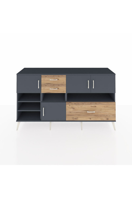 Kronos Konsol 7 Raflı 3 Çekmeceli 4 Kapaklı 176 x 59 x 99 cm Antrasit - Antrasit - Çam