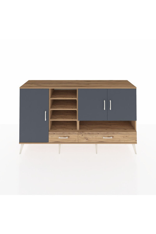 Kronos Konsol 8 Raflı 2 Çekmeceli 3 Kapaklı 176 x 59 x 99 cm Çam - Antrasit - Çam