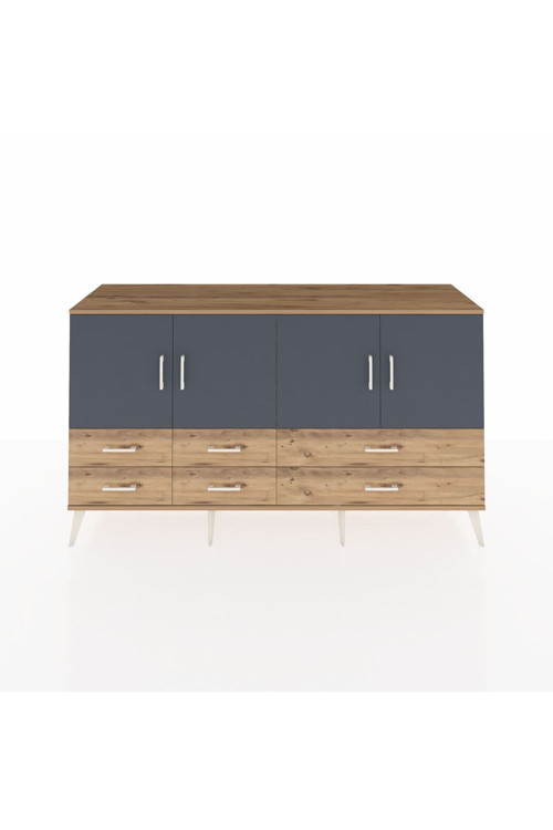 Kronos Konsol 6 Raflı 6 Çekmeceli 4 Kapaklı 176 x 59 x 99 cm Çam - Antrasit - Çam