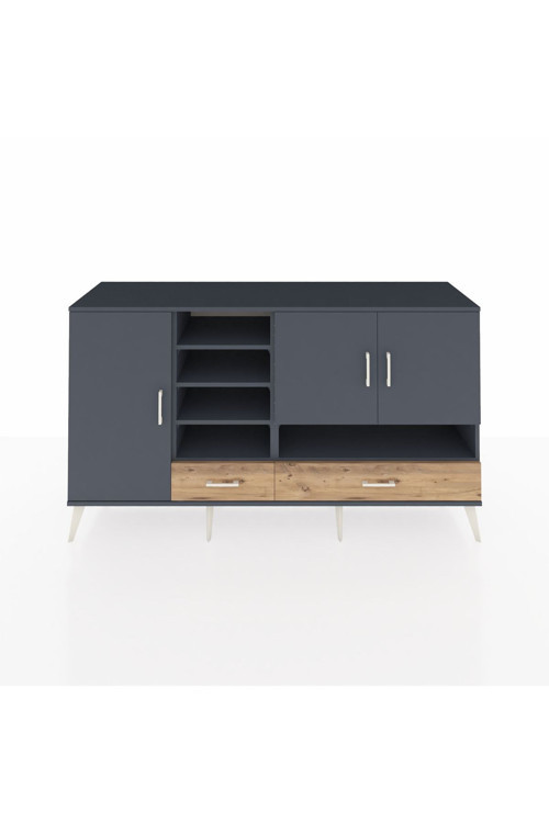 Kronos Konsol 8 Raflı 2 Çekmeceli 3 Kapaklı 176 x 59 x 99 cm Antrasit - Antrasit - Çam