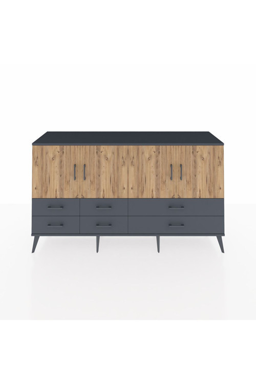 Kronos Konsol 6 Raflı 6 Çekmeceli 4 Kapaklı 176 x 59 x 99 cm Antrasit - Çam - Antrasit