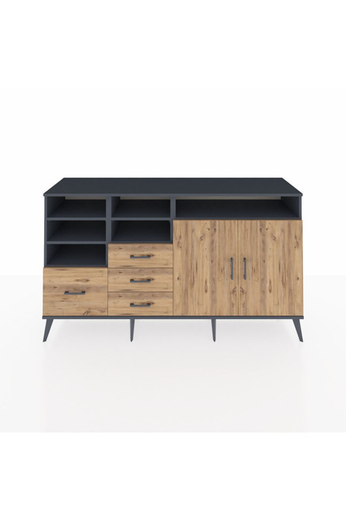 Kronos Konsol 7 Raflı 4 Çekmeceli 2 Kapaklı 176 x 59 x 99 cm Antrasit - Çam