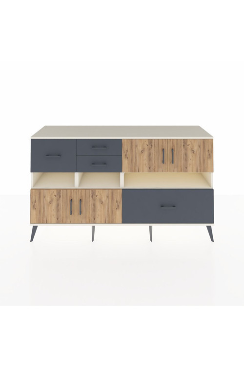 Kronos Konsol 5 Raflı 4 Çekmeceli 4 Kapaklı 176 x 59 x 99 cm Aytaşı - Çam - Antrasit