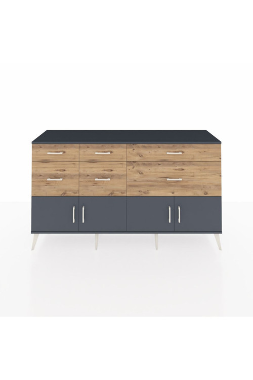 Kronos Konsol 1 Raflı 6 Çekmeceli 4 Kapaklı 176 x 59 x 99 cm Antrasit - Antrasit - Çam