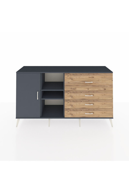 Kronos Konsol 4 Raflı 4 Çekmeceli 1 Kapaklı 176 x 59 x 99 cm Antrasit - Antrasit - Çam