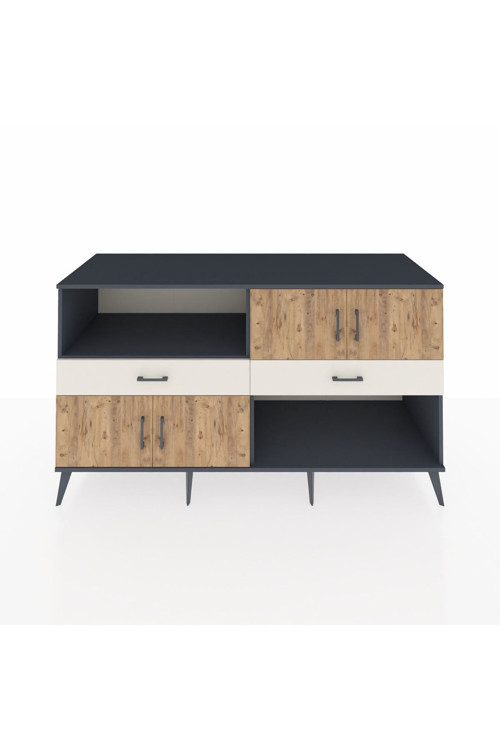 Kronos Konsol 3 Raflı 2 Çekmeceli 4 Kapaklı 176 x 59 x 99 cm Antrasit - Çam - Aytaşı