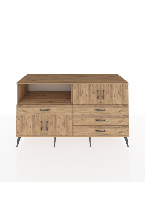 Kronos Konsol 2 Raflı 4 Çekmeceli 4 Kapaklı 176x59x99 Çam-Çam