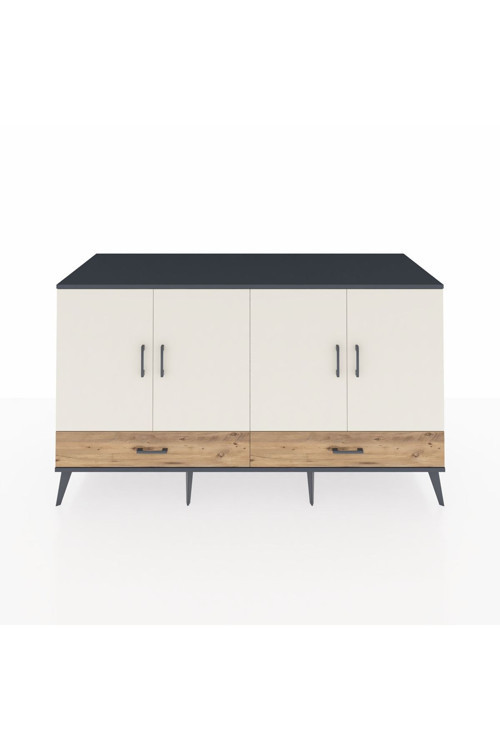Kronos Konsol 6 Raflı 2 Çekmeceli 4 Kapaklı 176 x 59 x 99 cm Antrasit - Aytaşı - Çam