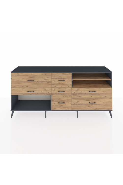 Hyperion Konsol 2 Raflı 7 Çekmeceli 220x44x99 Antrasit-Çam