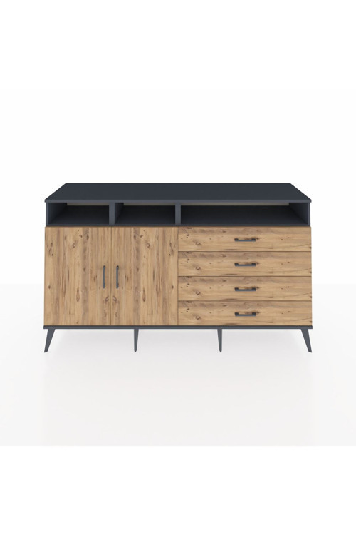 Kronos Konsol 5 Raflı 4 Çekmeceli 2 Kapaklı 176 x 59 x 99 cm Antrasit - Çam