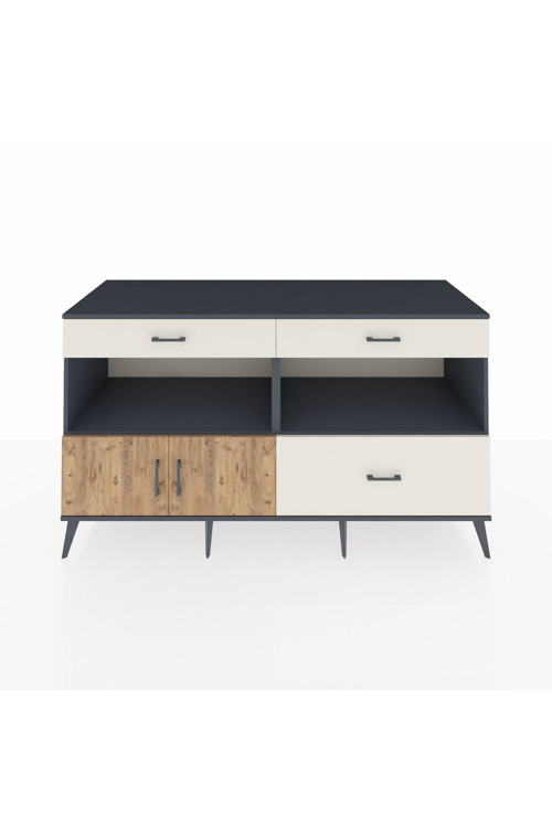 Kronos Konsol 2 Raflı 3 Çekmeceli 2 Kapaklı 176x59x99 Antrasit-Çam/Aytaşı
