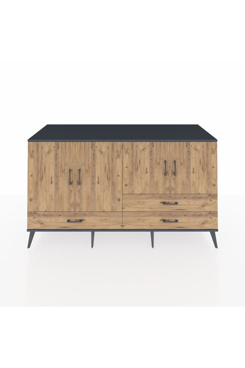 Kronos Konsol 5 Raflı 3 Çekmeceli 4 Kapaklı 176 x 59 x 99 cm Antrasit - Çam