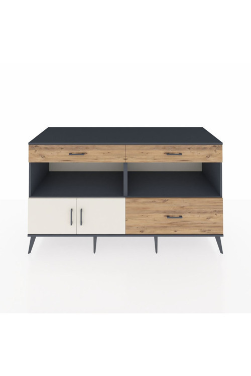 Kronos Konsol 2 Raflı 3 Çekmeceli 2 Kapaklı 176x59x99 Antrasit-Aytaşı/Çam