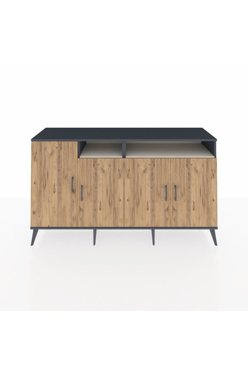 Kronos Konsol 6 Raflı 4 Kapaklı 176x59x99 Antrasit-Çam/Aytaşı
