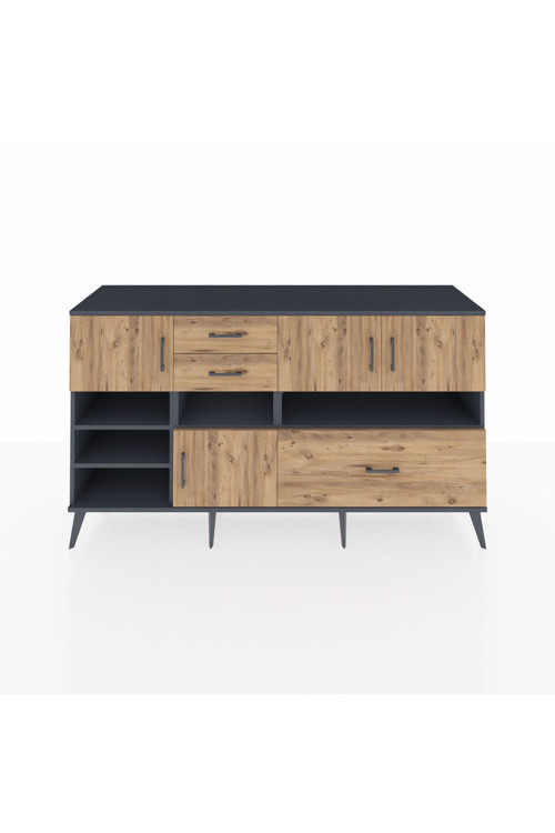 Kronos Konsol 7 Raflı 3 Çekmeceli 4 Kapaklı 176 x 59 x 99 cm Antrasit - Çam