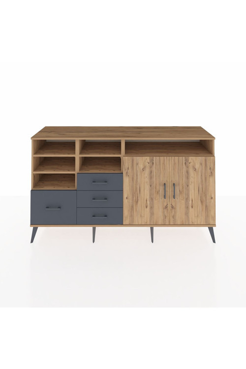 Kronos Konsol 7 Raflı 4 Çekmeceli 2 Kapaklı 176 x 59 x 99 cm Çam - Çam - Antrasit