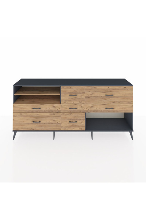 Hyperion Konsol 2 Raflı 7 Çekmeceli 220 x 44 x 99 cm Antrasit - Çam