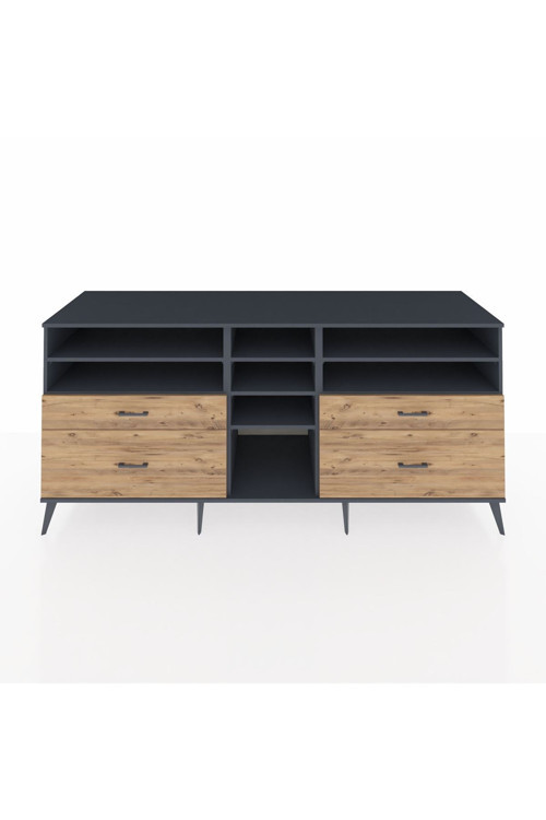 Kronos Konsol 7 Raflı 4 Çekmeceli 220 x 59 x 99 cm Antrasit - Antrasit - Çam