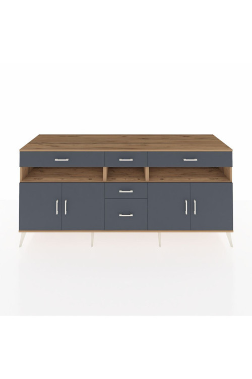 Kronos Konsol 5 Raflı 5 Çekmeceli 4 Kapaklı 220 x 59 x 99 cm Çam - Antrasit - Antrasit