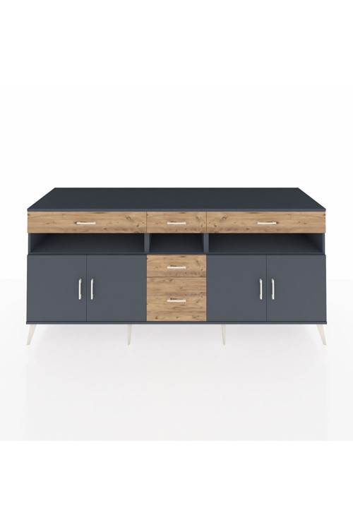 Kronos Konsol 5 Raflı 5 Çekmeceli 4 Kapaklı 220 x 59 x 99 cm Antrasit - Antrasit - Çam