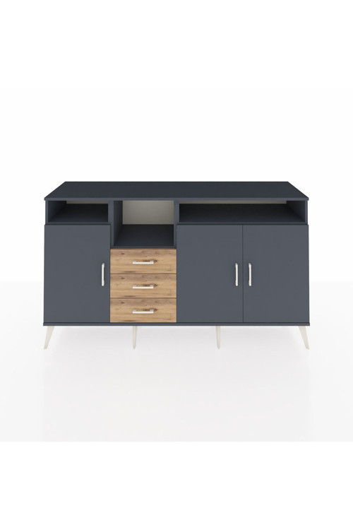 Kronos Konsol 5 Raflı 3 Çekmeceli 3 Kapaklı 176x59x99 Antrasit-Antrasit/Çam