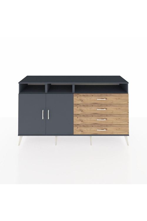 Kronos Konsol 5 Raflı 4 Çekmeceli 2 Kapaklı 176x59x99 Antrasit-Antrasit/Çam