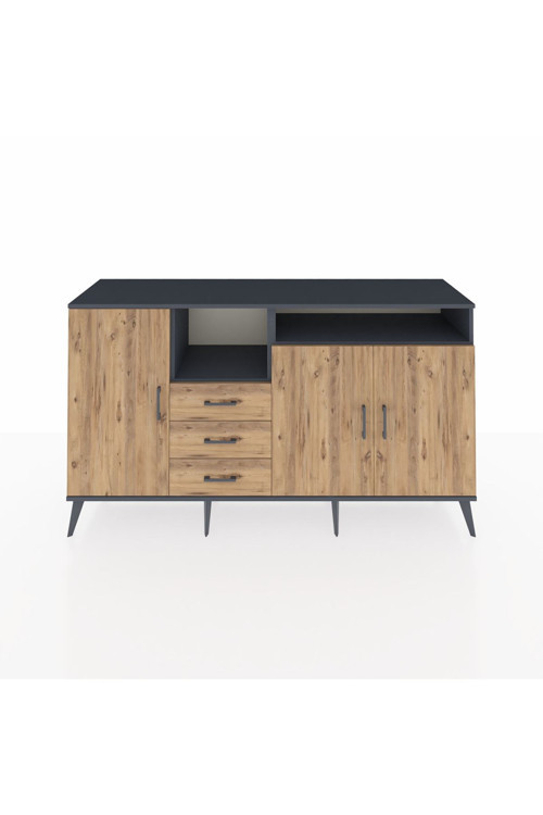 Kronos Konsol 5 Raflı 3 Çekmeceli 3 Kapaklı 176x59x99 Antrasit-Çam