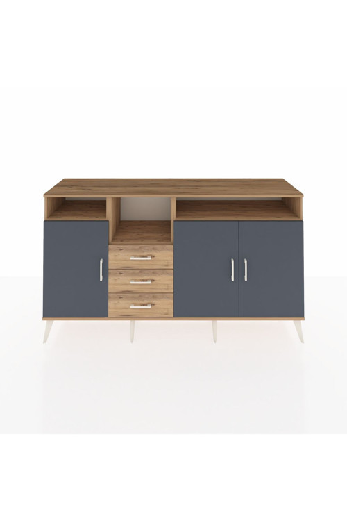 Kronos Konsol 5 Raflı 3 Çekmeceli 3 Kapaklı 176x59x99 Çam-Antrasit/Çam