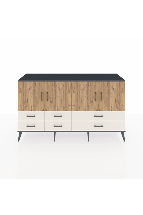 Kronos Konsol 6 Raflı 6 Çekmeceli 4 Kapaklı 176 x 59 x 99 cm Antrasit - Çam - Aytaşı