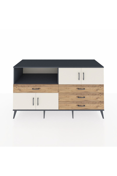 Kronos Konsol 2 Raflı 4 Çekmeceli 4 Kapaklı 176x59x99 Antrasit-Aytaşı/Çam