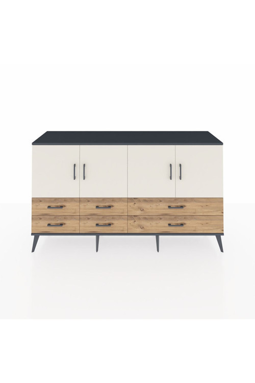 Kronos Konsol 6 Raflı 6 Çekmeceli 4 Kapaklı 176 x 59 x 99 cm Antrasit - Aytaşı - Çam