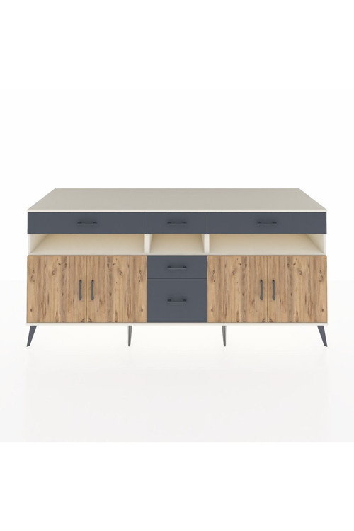 Kronos Konsol 5 Raflı 5 Çekmeceli 4 Kapaklı 220 x 59 x 99 cm Aytaşı - Çam - Antrasit