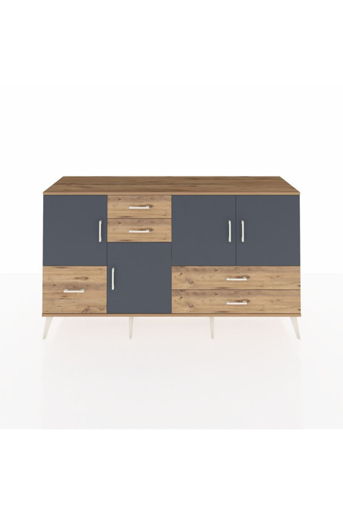 Kronos Konsol 4 Raflı 5 Çekmeceli 4 Kapaklı 176 x 59 x 99 cm Çam - Antrasit - Çam