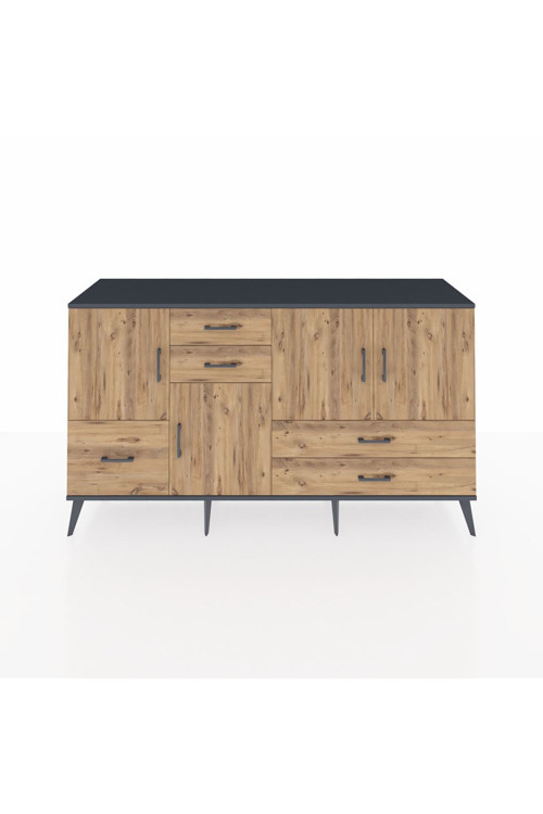 Kronos Konsol 4 Raflı 5 Çekmeceli 4 Kapaklı 176 x 59 x 99 cm Antrasit - Çam