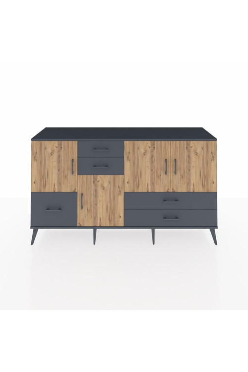 Kronos Konsol 4 Raflı 5 Çekmeceli 4 Kapaklı 176 x 59 x 99 cm Antrasit - Çam - Antrasit
