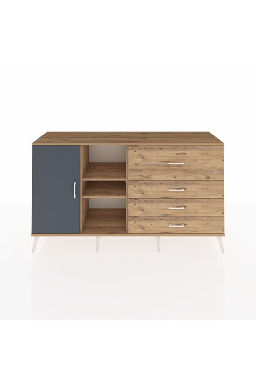 Kronos Konsol 4 Raflı 4 Çekmeceli 1 Kapaklı 176 x 59 x 99 cm Çam - Antrasit - Çam