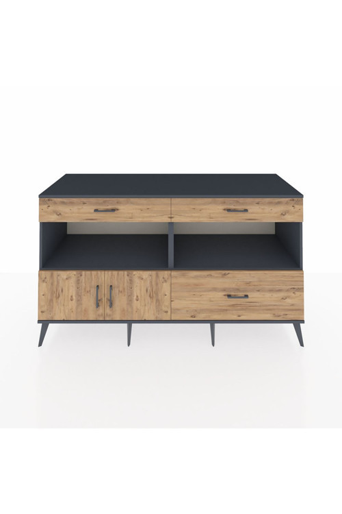 Kronos Konsol 2 Raflı 3 Çekmeceli 2 Kapaklı 176 x 59 x 99 cm Antrasit - Çam