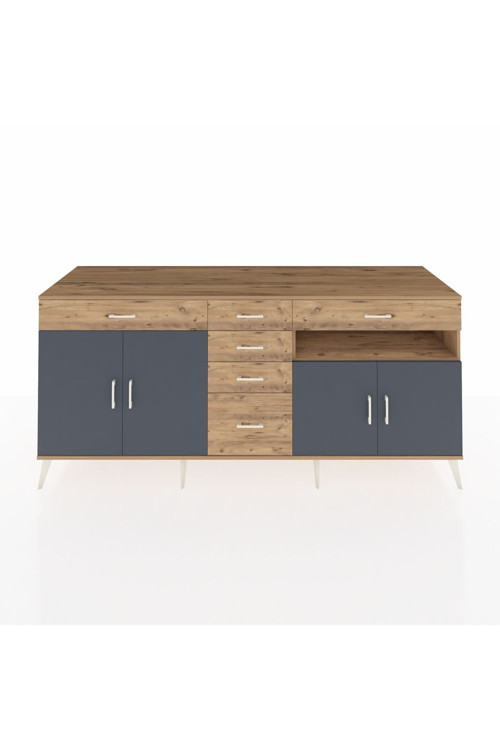 Kronos Konsol 3 Raflı 6 Çekmeceli 4 Kapaklı 220 x 59 x 99 cm Çam - Antrasit - Çam