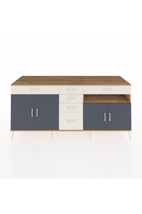 Kronos Konsol 3 Raflı 6 Çekmeceli 4 Kapaklı 220 x 59 x 99 cm Çam - Antrasit - Aytaşı