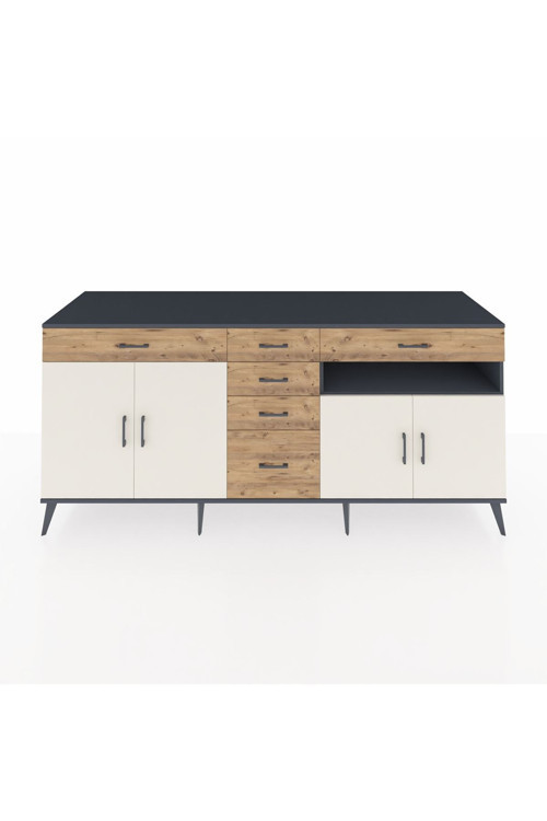 Kronos Konsol 3 Raflı 6 Çekmeceli 4 Kapaklı 220 x 59 x 99 cm Antrasit - Aytaşı - Çam