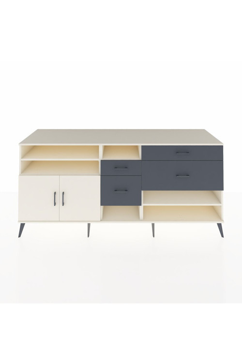 Kronos Konsol 5 Raflı 4 Çekmeceli 2 Kapaklı 220 x 59 x 99 cm Aytaşı - Aytaşı - Antrasit