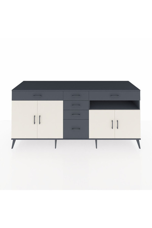 Kronos Konsol 3 Raflı 6 Çekmeceli 4 Kapaklı 220 x 59 x 99 cm Antrasit - Aytaşı - Antrasit