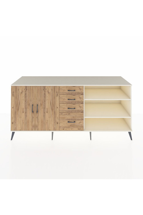Kronos Konsol 3 Raflı 4 Çekmeceli 2 Kapaklı 220 x 59 x 99 cm Aytaşı - Çam - Çam