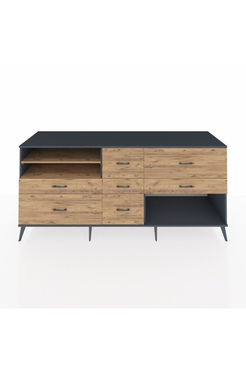Kronos Konsol 2 Raflı 7 Çekmeceli 220 x 59 x 99 cm Antrasit - Çam - Çam