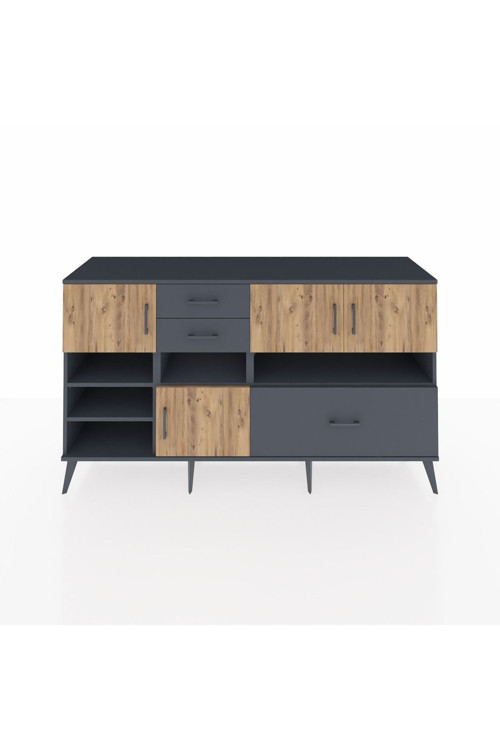 Kronos Konsol 7 Raflı 3 Çekmeceli 4 Kapaklı 176 x 59 x 99 cm Antrasit - Çam - Antrasit