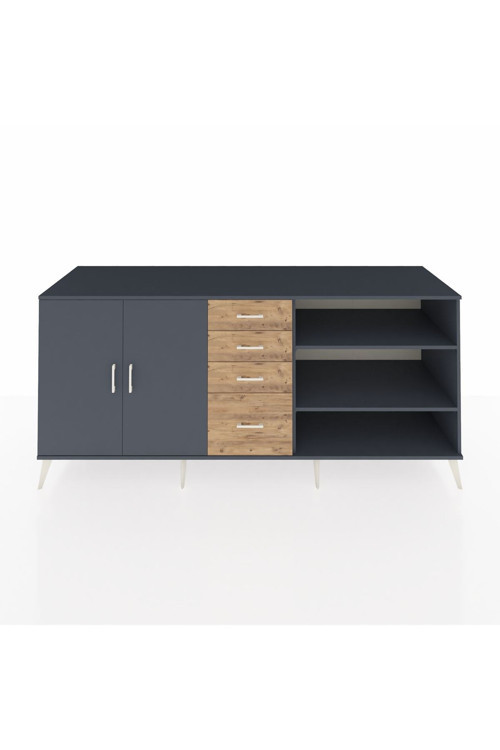 Kronos Konsol 3 Raflı 4 Çekmeceli 2 Kapaklı 220 x 59 x 99 cm Antrasit - Antrasit - Çam